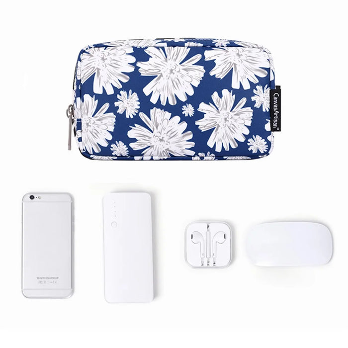 CANVASARTISAN H34-S11 Chrysanthemum Pattern Polyester Zipper Earphone Charger Mouse Case Digital Accessories Storage Bag - 4