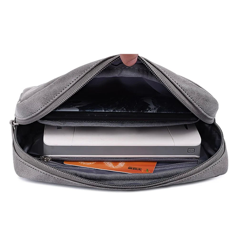 CANVASARTISAN L11-S11 Solid Color Phone Power Bank Earphone Case Pouch PU Leather Digital Accessories Storage Bag - Grey - 3