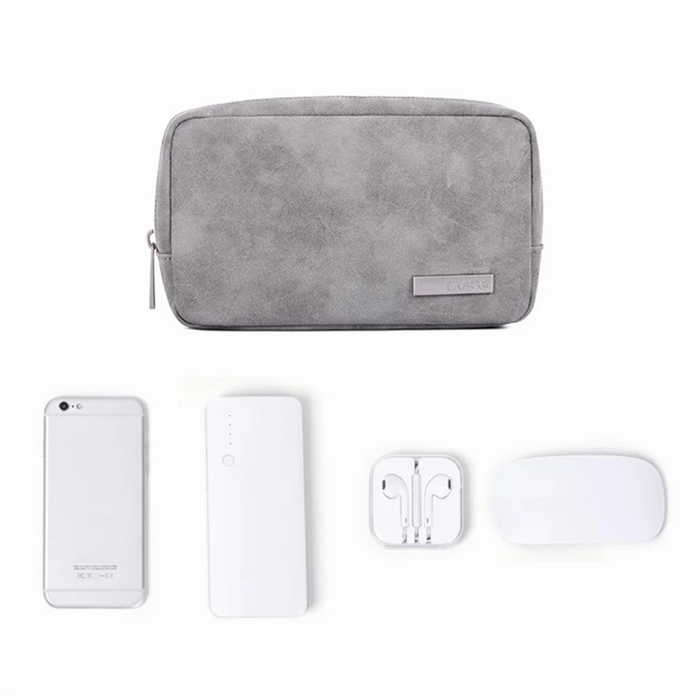 CANVASARTISAN L11-S11 Solid Color Phone Power Bank Earphone Case Pouch PU Leather Digital Accessories Storage Bag - Grey - 4