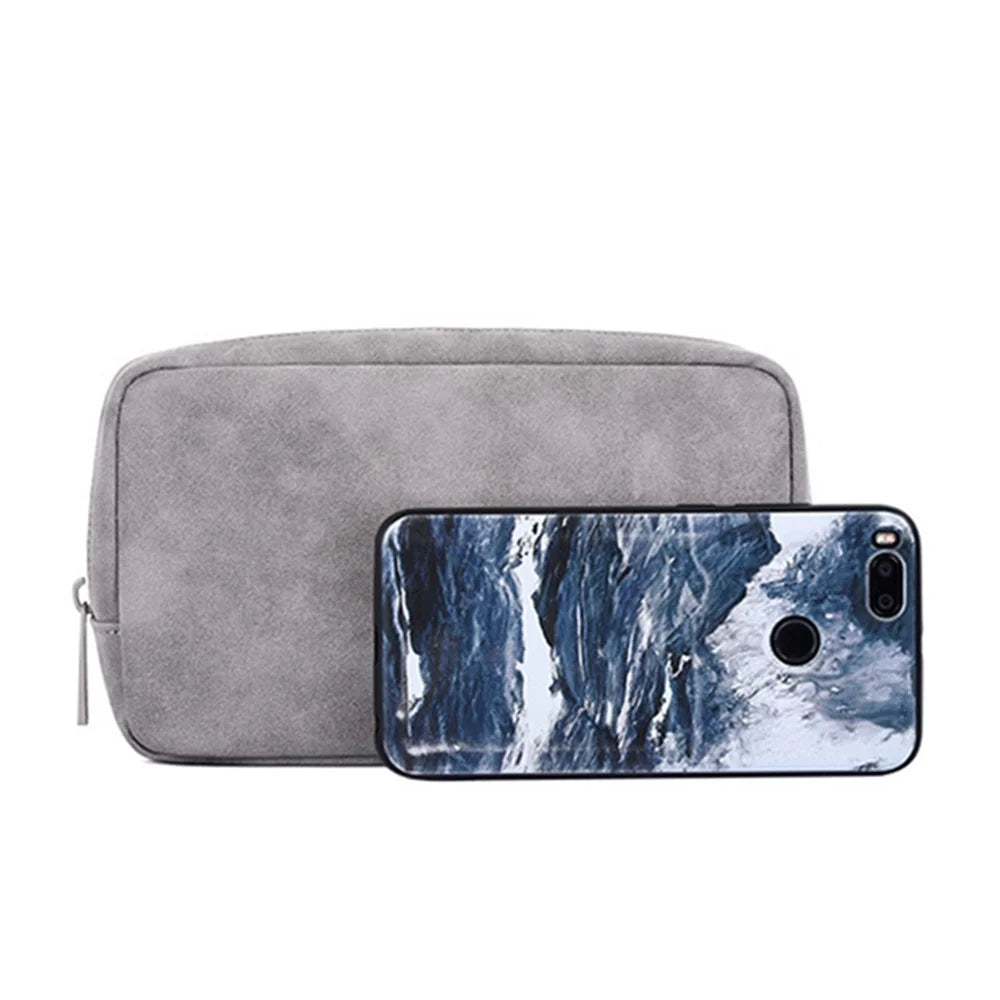 CANVASARTISAN L11-S11 Solid Color Phone Power Bank Earphone Case Pouch PU Leather Digital Accessories Storage Bag - Grey - 6