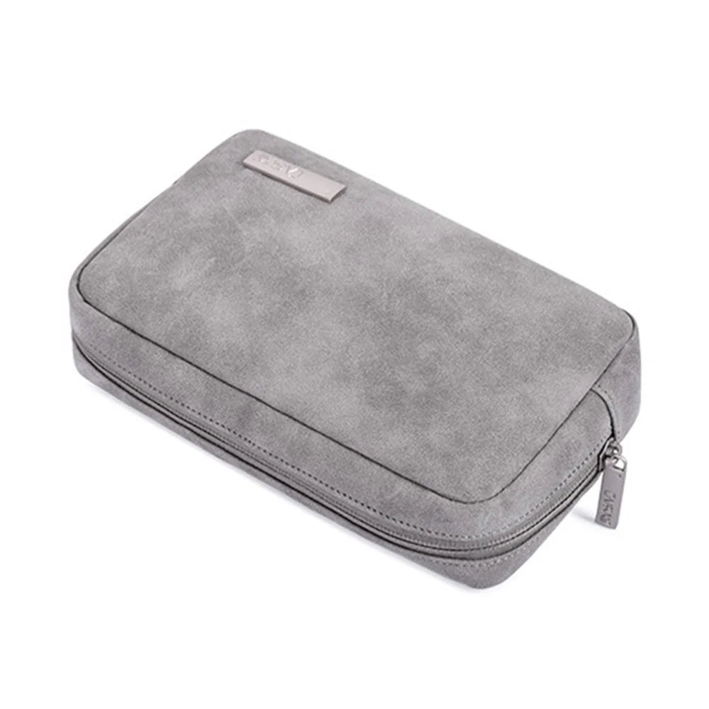 CANVASARTISAN L11-S11 Solid Color Phone Power Bank Earphone Case Pouch PU Leather Digital Accessories Storage Bag - Grey - 7