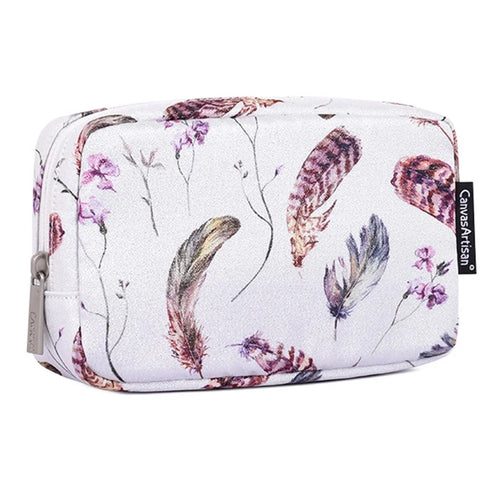 CANVASARTISAN H9-S11 Watercolor Feather Flower Pattern Storage Case for Digital Accessories Charger Earphone Power Bank Bag Organizer - 1