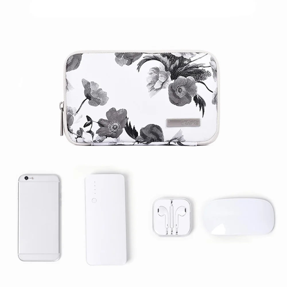 CANVASARTISAN G1-S21 Ink Wash Painting Pattern PU Leather Portable Carrying Bag Digital Accessories Zipper Storage Case Phone Pouch - White - 5