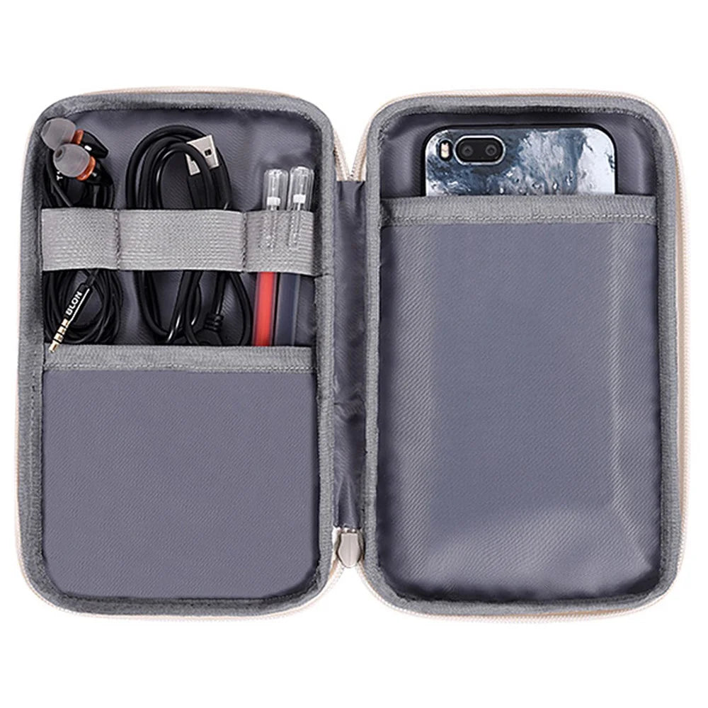 CANVASARTISAN G3-S21 Retro Postcard Pattern PU Leather Power Bank Mouse Carrying Bag Digital Accessories Zipper Storage Case Phone Pouch - Khaki - 3