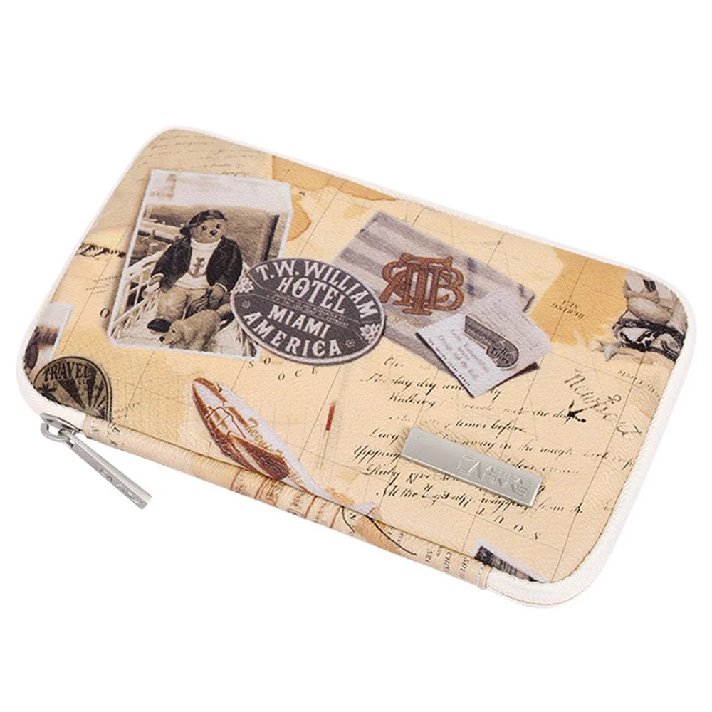 CANVASARTISAN G3-S21 Retro Postcard Pattern PU Leather Power Bank Mouse Carrying Bag Digital Accessories Zipper Storage Case Phone Pouch - Khaki - 5