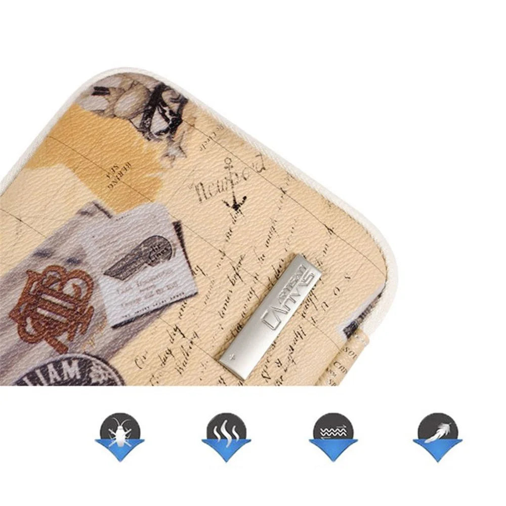 CANVASARTISAN G3-S21 Retro Postcard Pattern PU Leather Power Bank Mouse Carrying Bag Digital Accessories Zipper Storage Case Phone Pouch - Khaki - 6
