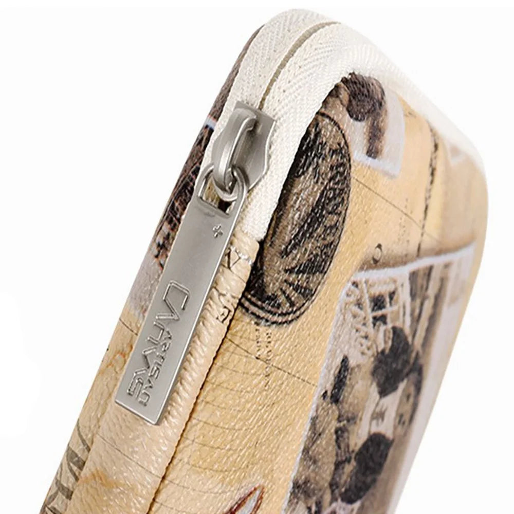 CANVASARTISAN G3-S21 Retro Postcard Pattern PU Leather Power Bank Mouse Carrying Bag Digital Accessories Zipper Storage Case Phone Pouch - Khaki - 7