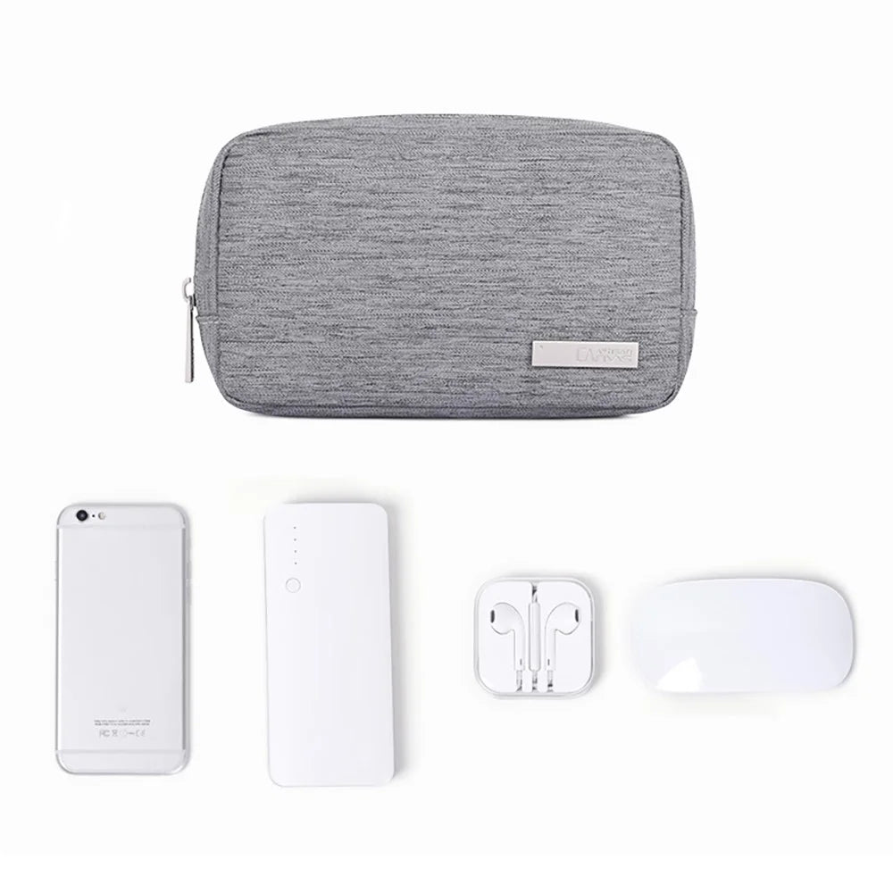 CANVASARTISAN L28-S11 Polyester Digital Accessories Zipper Storage Case Phone Mouse Carrying Bag - Light Grey - 7