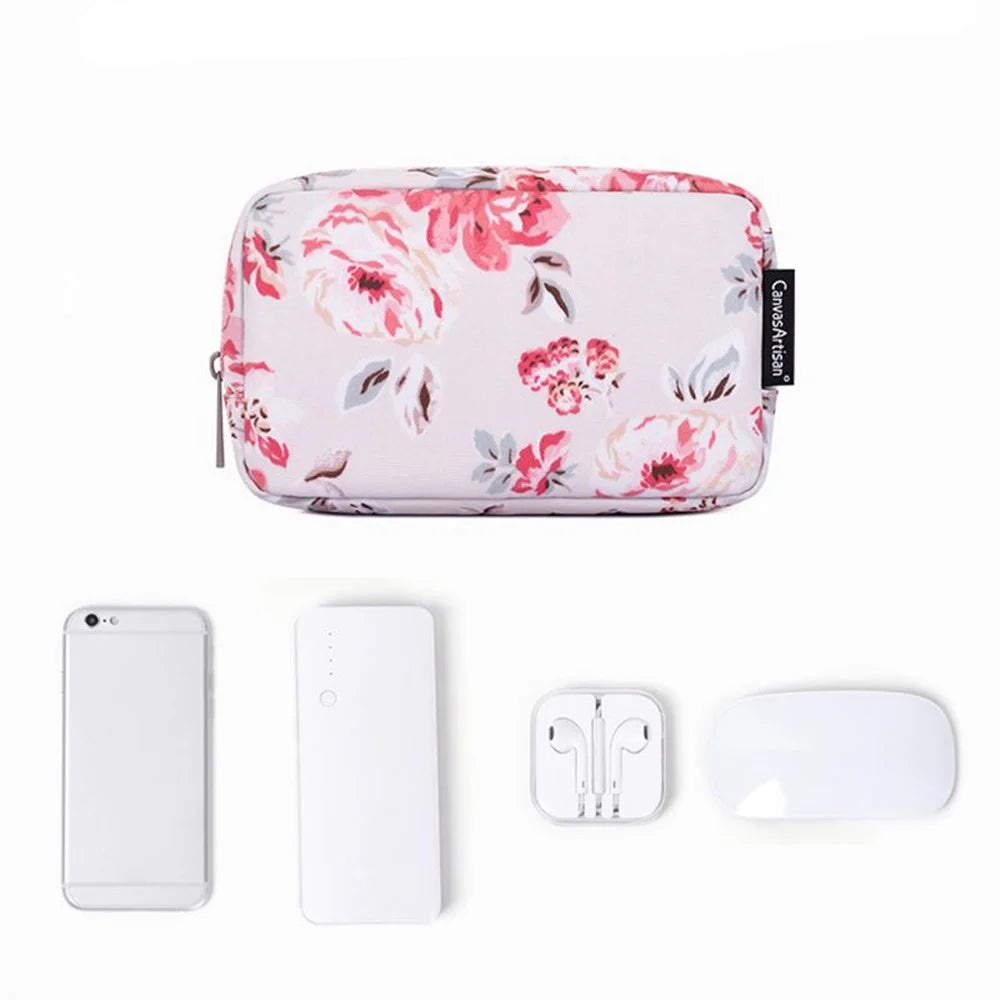 CANVASARTISAN H10-S11 Beautiful Flower Pattern Travel Cable Organizer Electronics Accessories Cases Storage Bag - 6