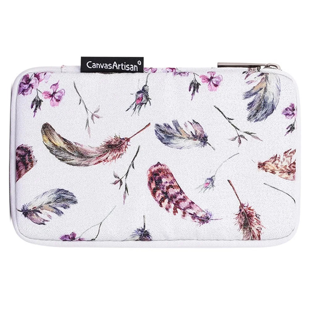 CANVASARTISAN H9-S21 Watercolor Feather Pattern Earphone Mouse Charger Digital Accessories Storage Bag Carrying Pouch - 1
