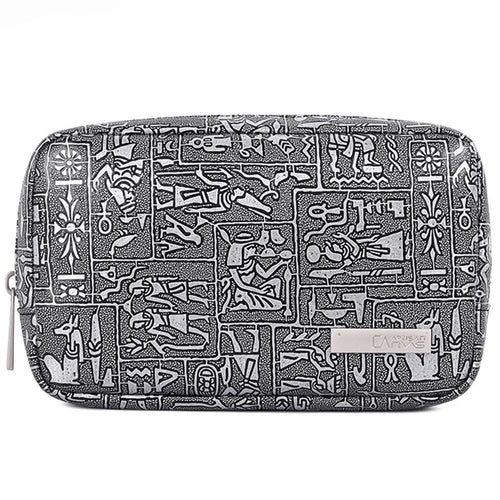 CANVASARTISAN L27-S11 Egypt Style Pattern PU Leather Zipper Storage Case Phone Mouse Carrying Bag Digital Accessories Pouch - Silver - 1