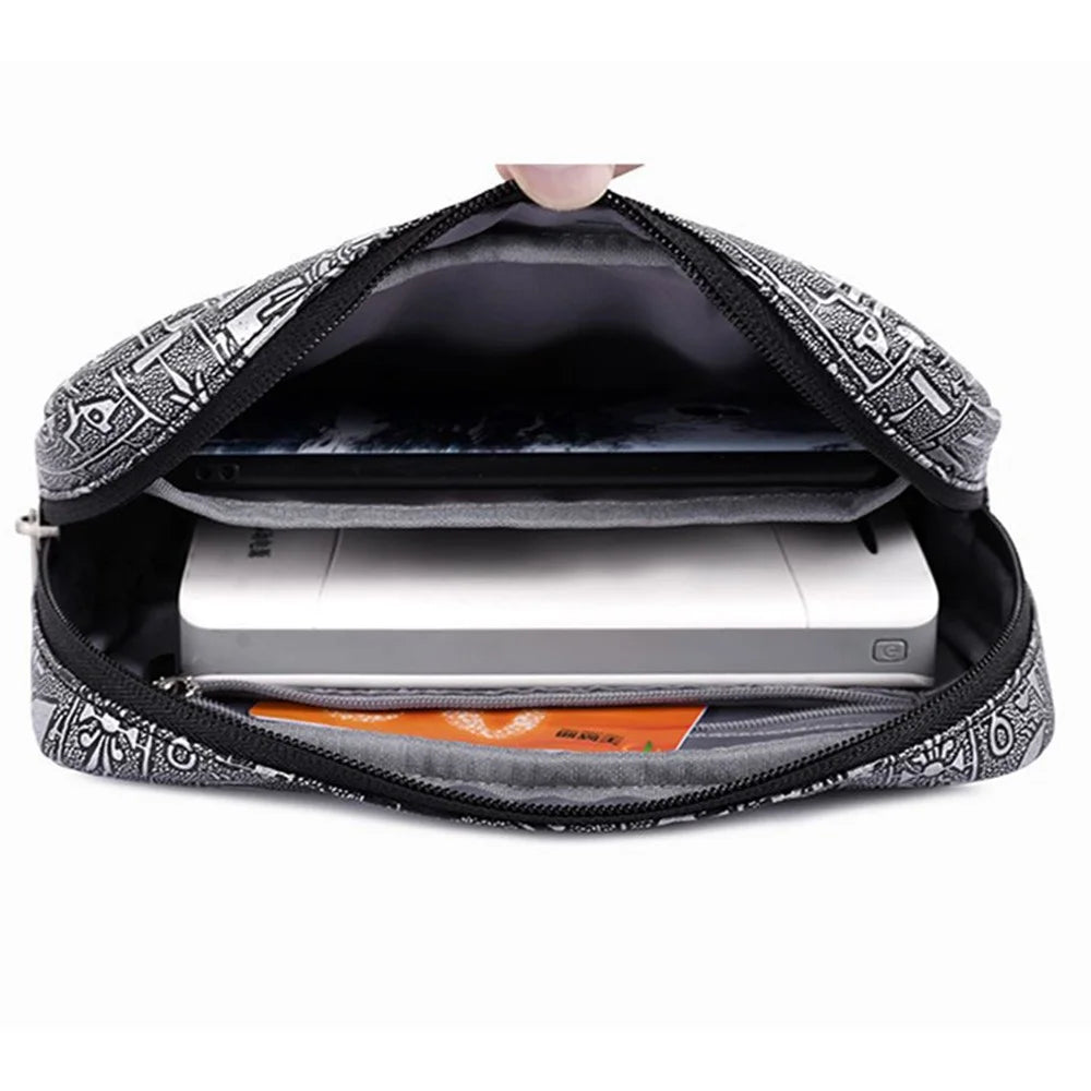 CANVASARTISAN L27-S11 Egypt Style Pattern PU Leather Zipper Storage Case Phone Mouse Carrying Bag Digital Accessories Pouch - Silver - 3