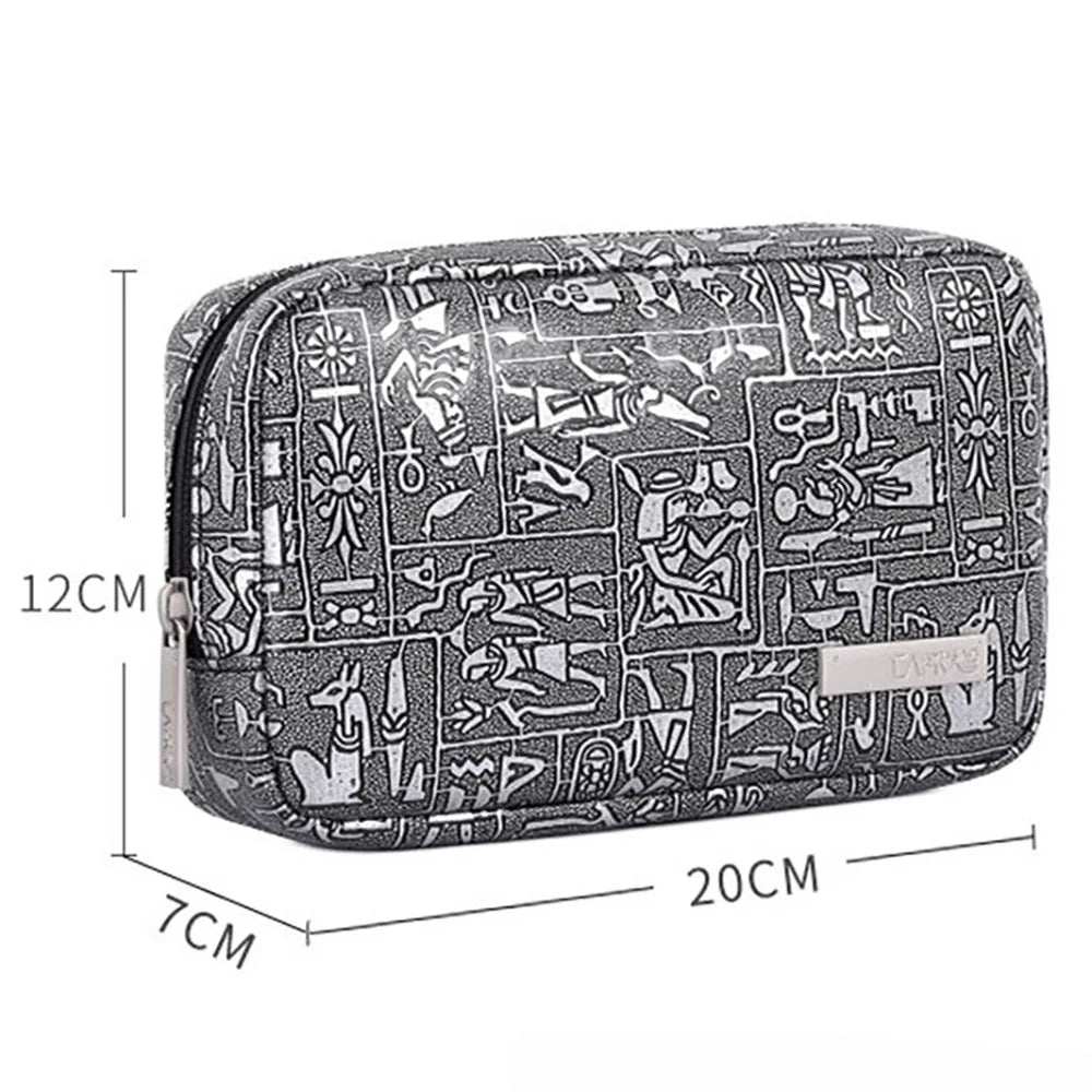 CANVASARTISAN L27-S11 Egypt Style Pattern PU Leather Zipper Storage Case Phone Mouse Carrying Bag Digital Accessories Pouch - Silver - 5