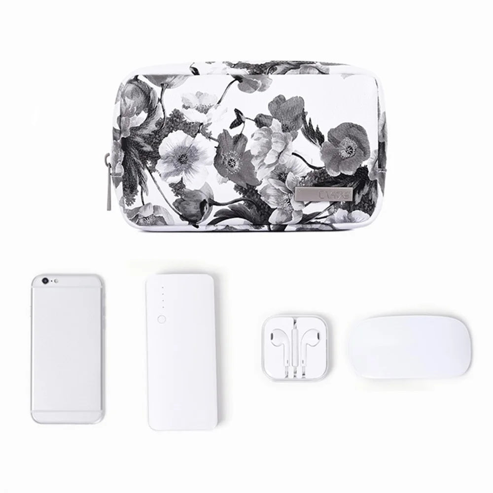 CANVASARTISAN G1-S11 Digital Accessories Storage Bag Watercolor Flower Pattern Zipper Carrying Case for Phone Charger Mouse - 4