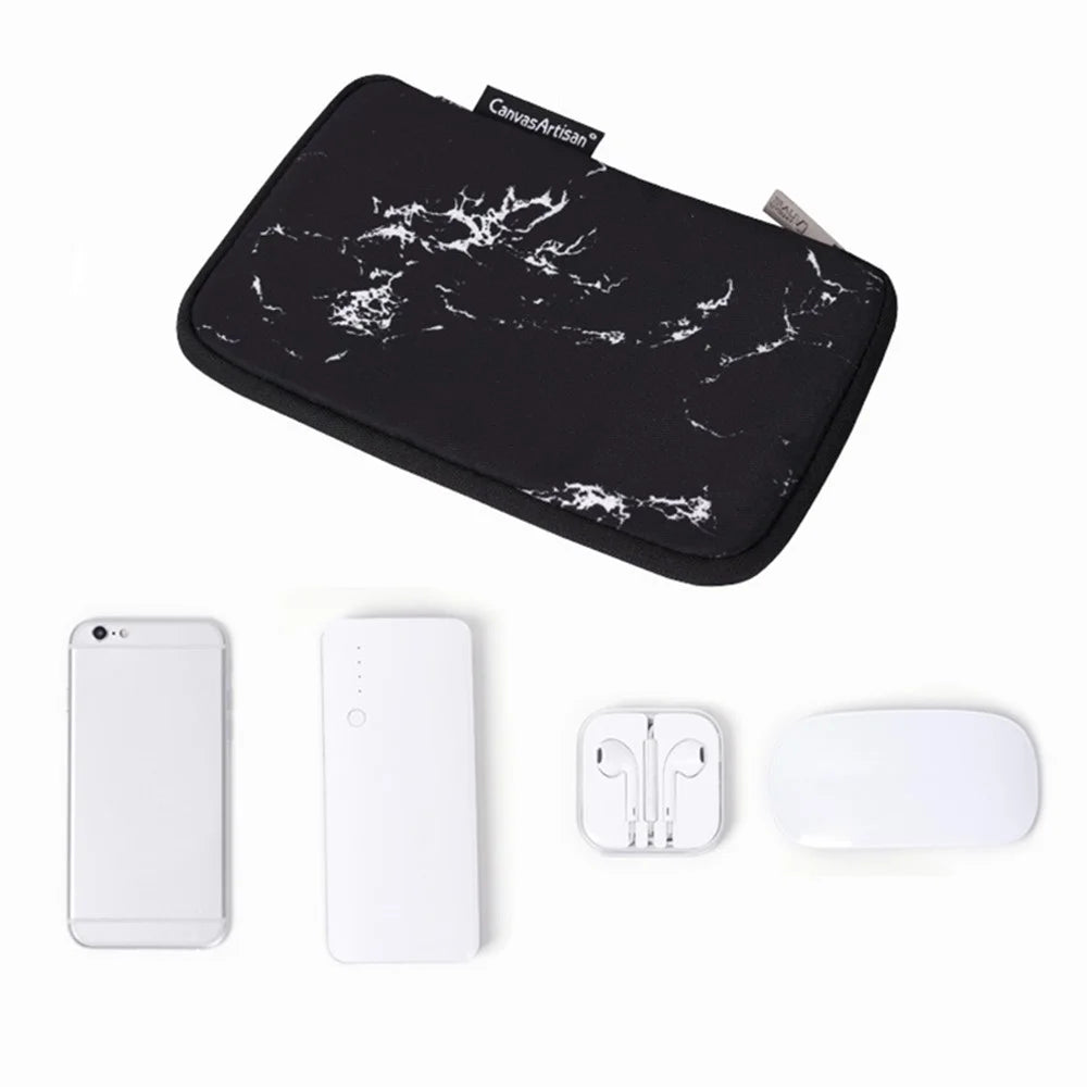 CANVASARTISAN H32-S21 Marble Pattern Printing Digital Accessories Carrying Bag Mouse Earphone Power Bank Storage Pouch - Black - 4