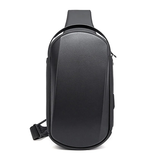 BANGE BG-7256 Men's Chest Bag Waterproof Sling Bag EVA Shell Crossbody Shoulder Bag with USB Charging Port for Casual Hiking Camping Travel - Black - 1