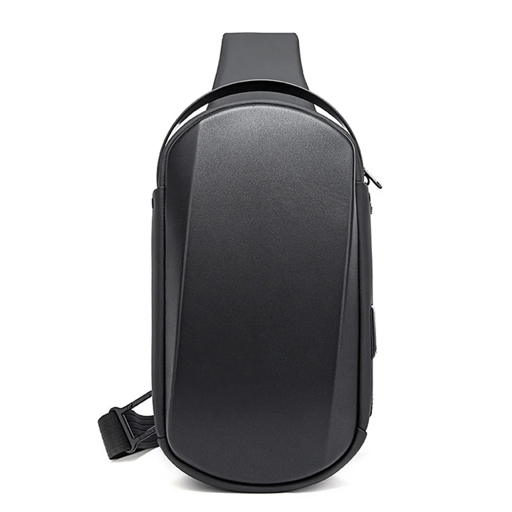 BANGE BG-7256 Men's Chest Bag Waterproof Sling Bag EVA Shell Crossbody Shoulder Bag with USB Charging Port for Casual Hiking Camping Travel - Black - 1