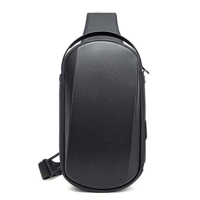 BANGE BG-7256 Men's Chest Bag Waterproof Sling Bag EVA Shell Crossbody Shoulder Bag with USB Charging Port for Casual Hiking Camping Travel - Black - 1