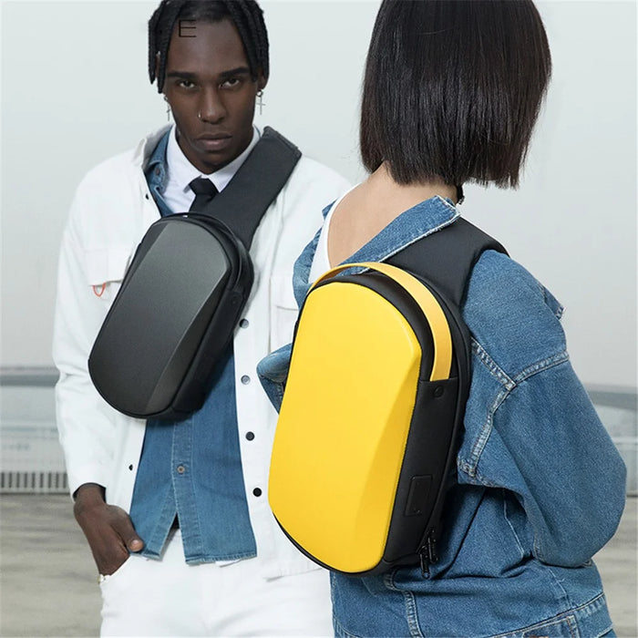 BANGE BG-7256 Men's Chest Bag Waterproof Sling Bag EVA Shell Crossbody Shoulder Bag with USB Charging Port for Casual Hiking Camping Travel - Black - 6