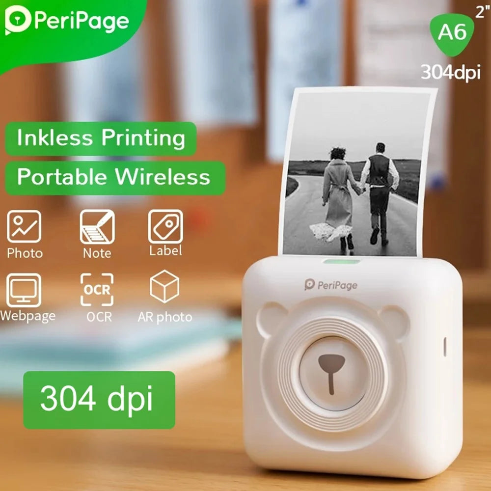 PERIPAGE A6 2nd Thermal Printer for Student Mobile Phone Photo HD 304dpi Bluetooth-compatible Portable Mini Printer for Label Handbook - White - 3