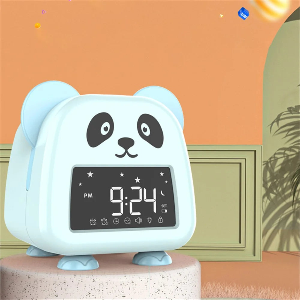 JS2726E Cute Cartoon Panda Kids Digital Clock Children Sleep Training Alarm Clock with LED Night Light - Baby Blue - 2