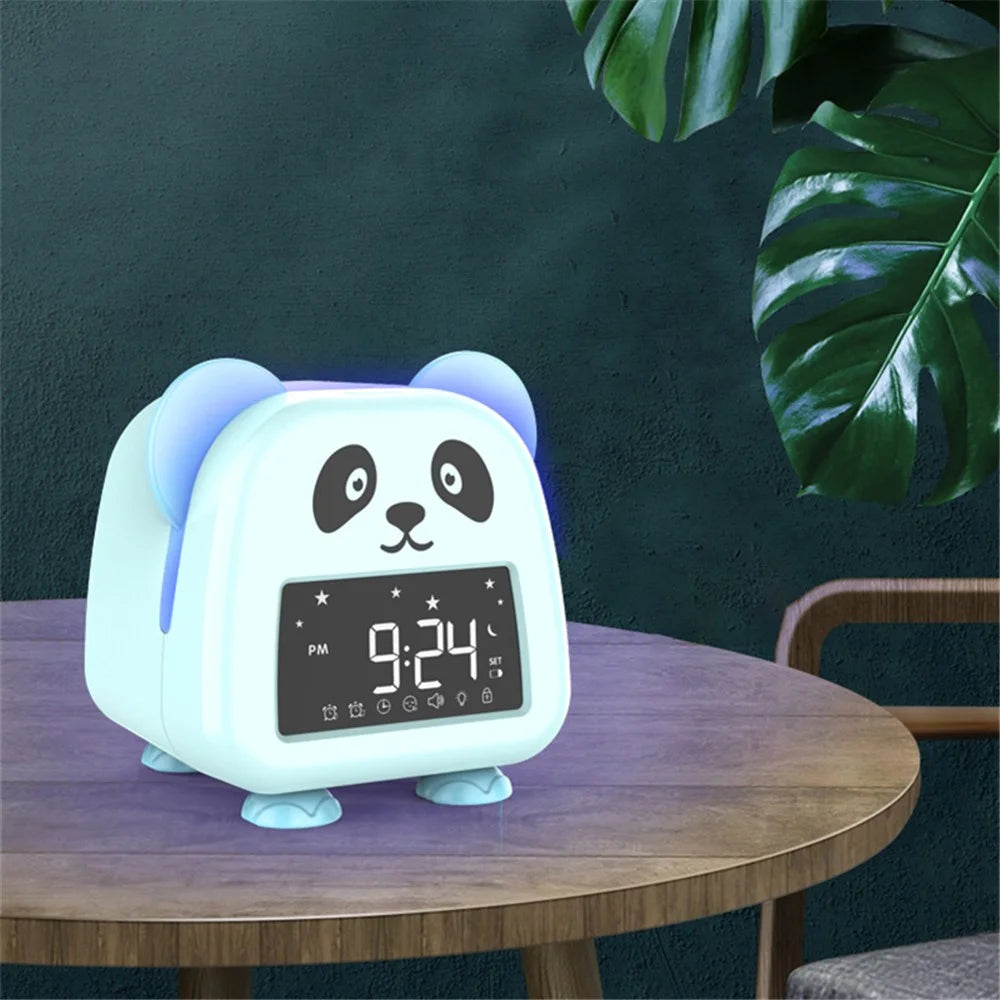 JS2726E Cute Cartoon Panda Kids Digital Clock Children Sleep Training Alarm Clock with LED Night Light - Baby Blue - 3