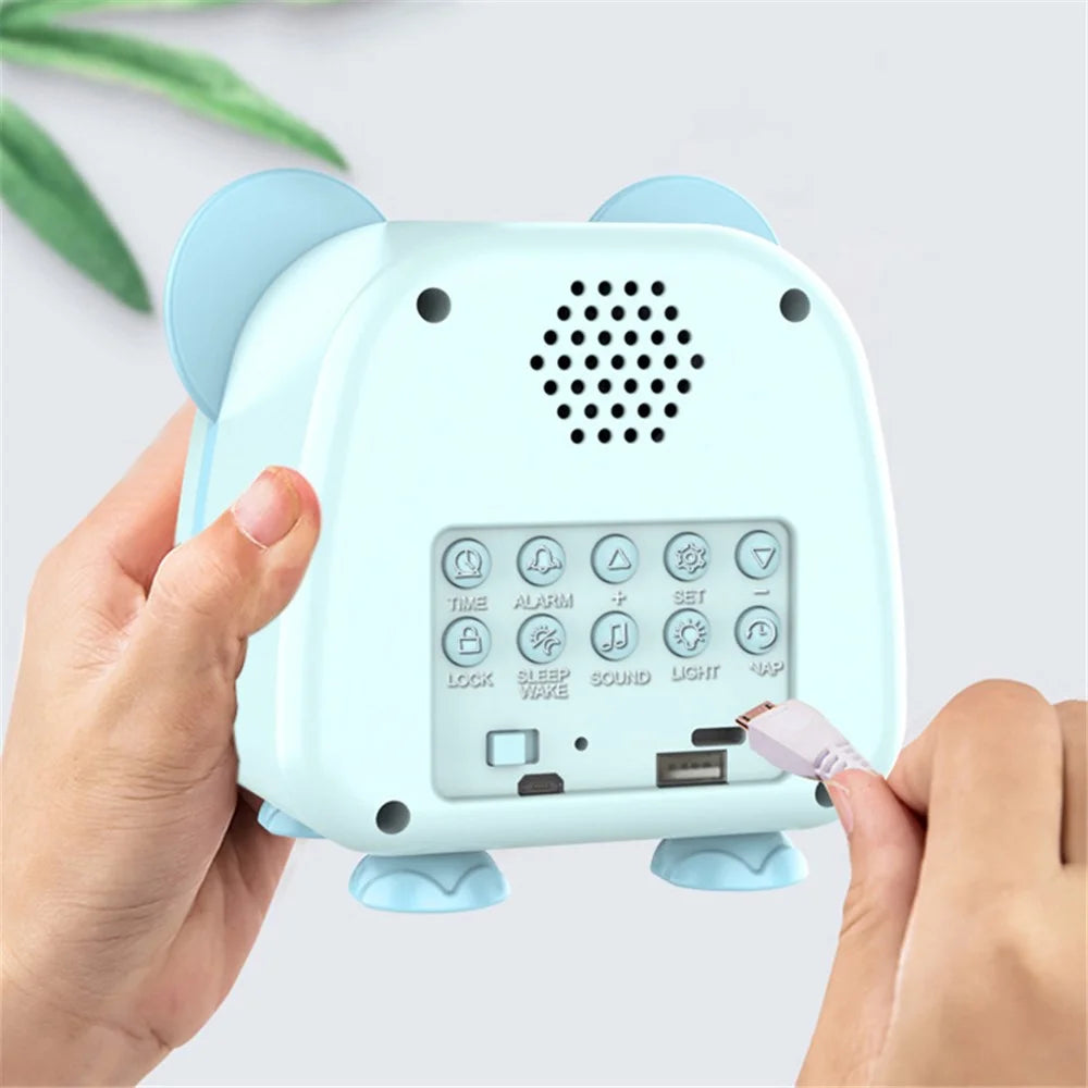 JS2726E Cute Cartoon Panda Kids Digital Clock Children Sleep Training Alarm Clock with LED Night Light - Baby Blue - 6