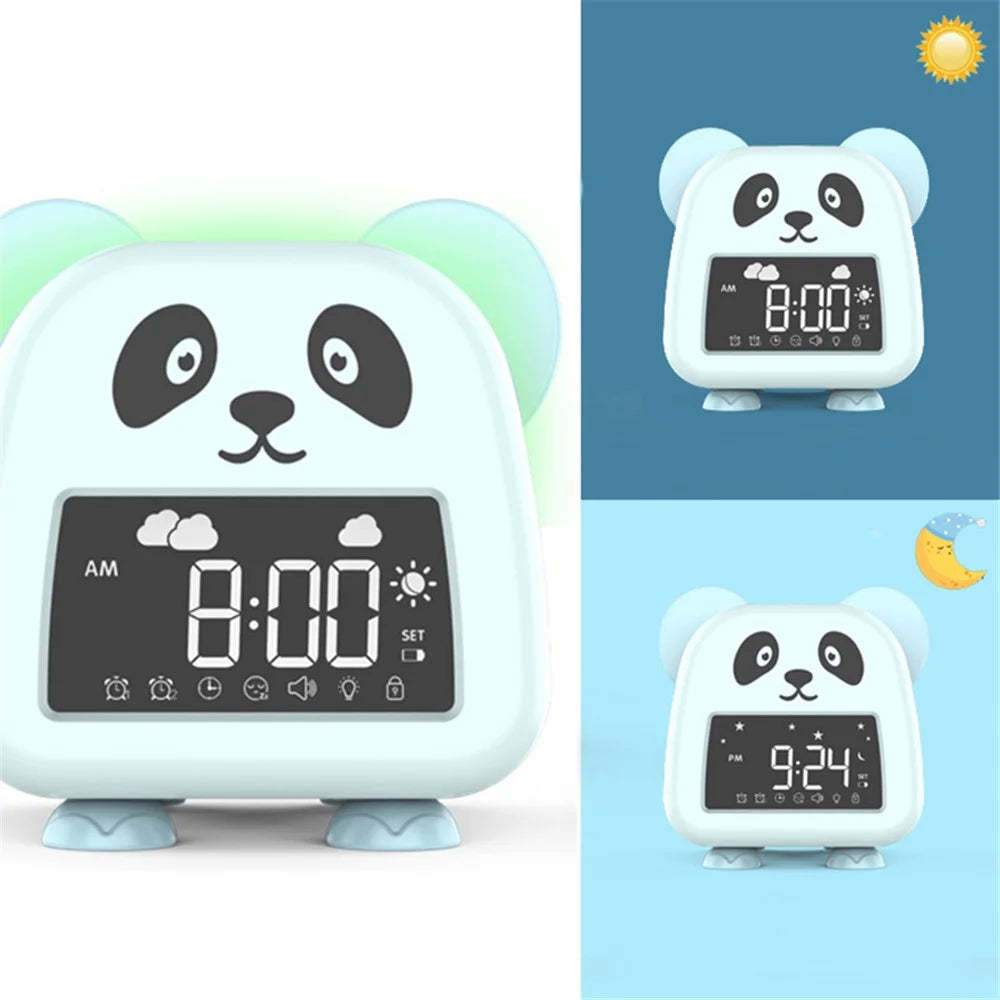 JS2726E Cute Cartoon Panda Kids Digital Clock Children Sleep Training Alarm Clock with LED Night Light - Baby Blue - 7