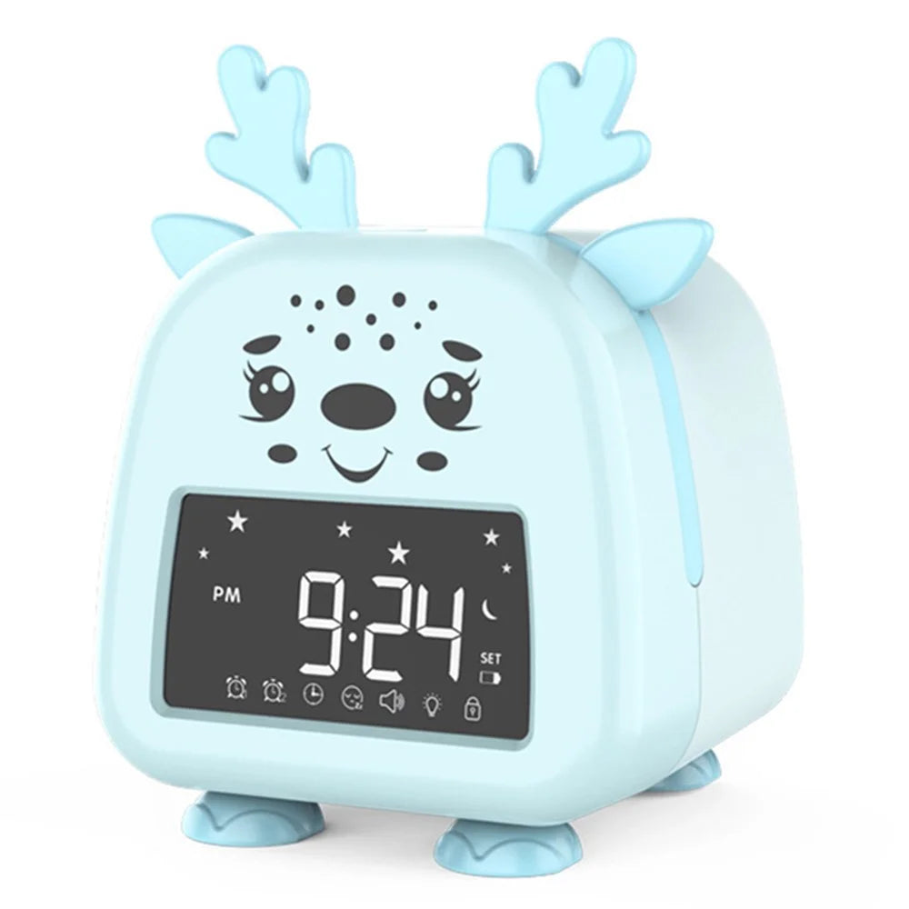 JS2726D Cute Cartoon Elk Kids Children Sleep Training Alarm Clock LED Night Light Digital Clock - Baby Blue - 1