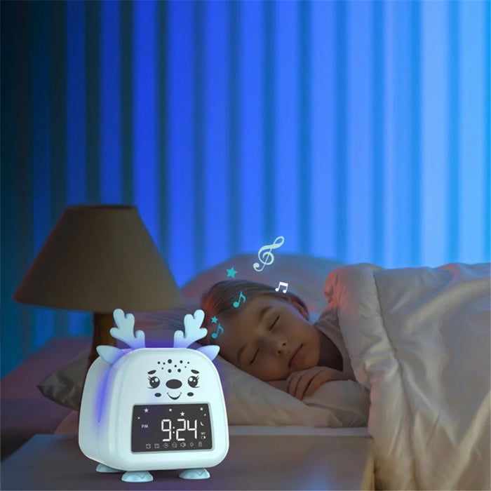 JS2726D Cute Cartoon Elk Kids Children Sleep Training Alarm Clock LED Night Light Digital Clock - Baby Blue - 4