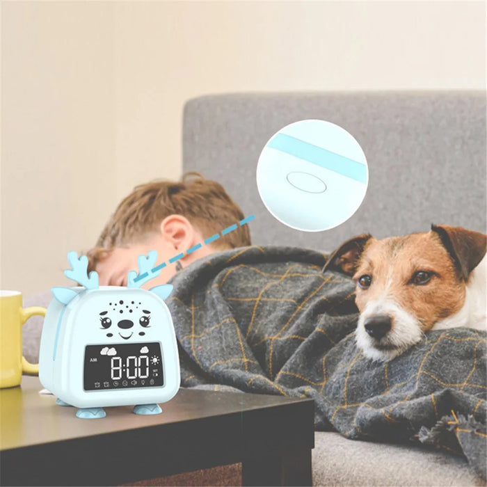 JS2726D Cute Cartoon Elk Kids Children Sleep Training Alarm Clock LED Night Light Digital Clock - Baby Blue - 5