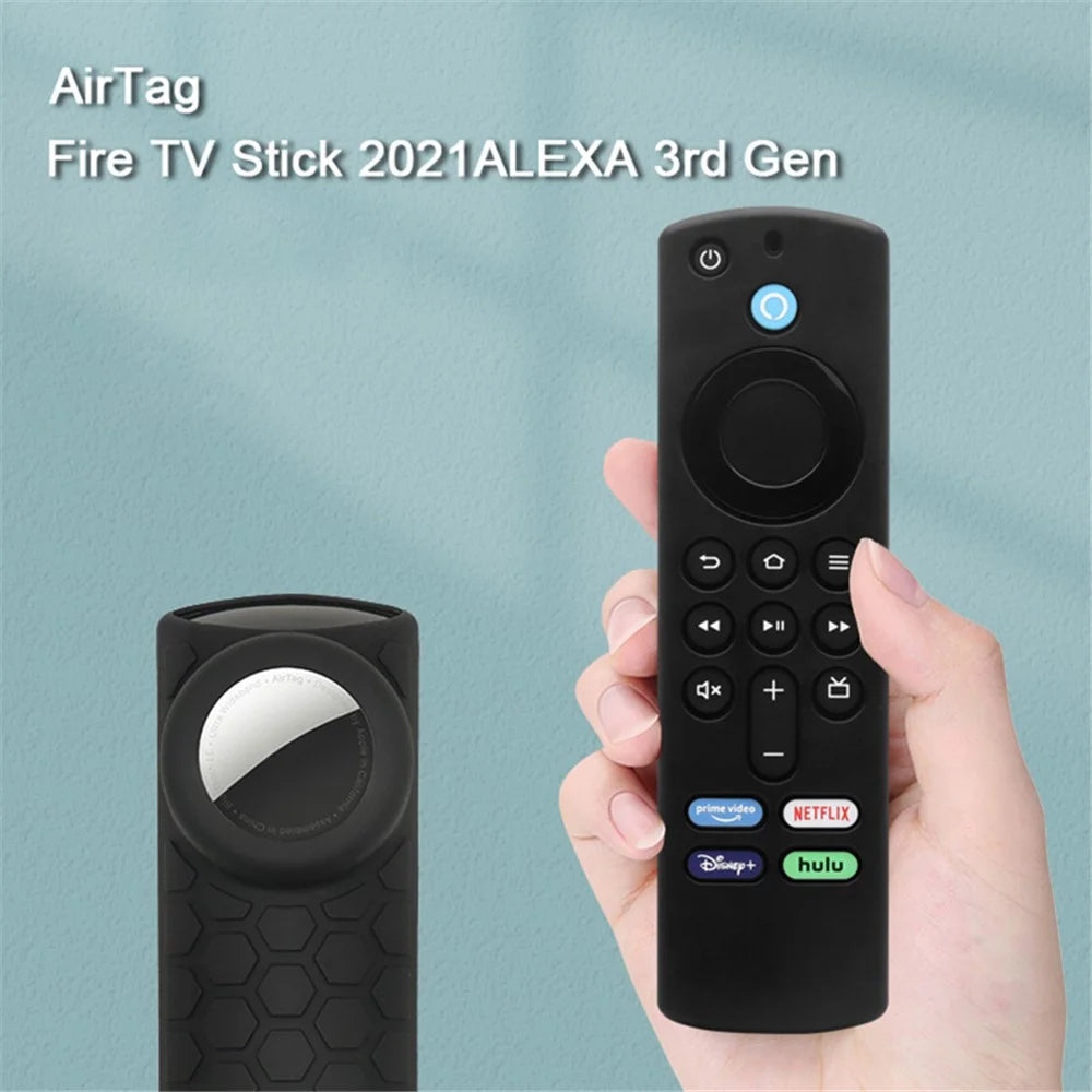 For Amazon Alexa Fire TV Stick (3rd Gen) + AirTag 2-in-1 Anti-Dirt Flexible Silicone Case - Black - 2