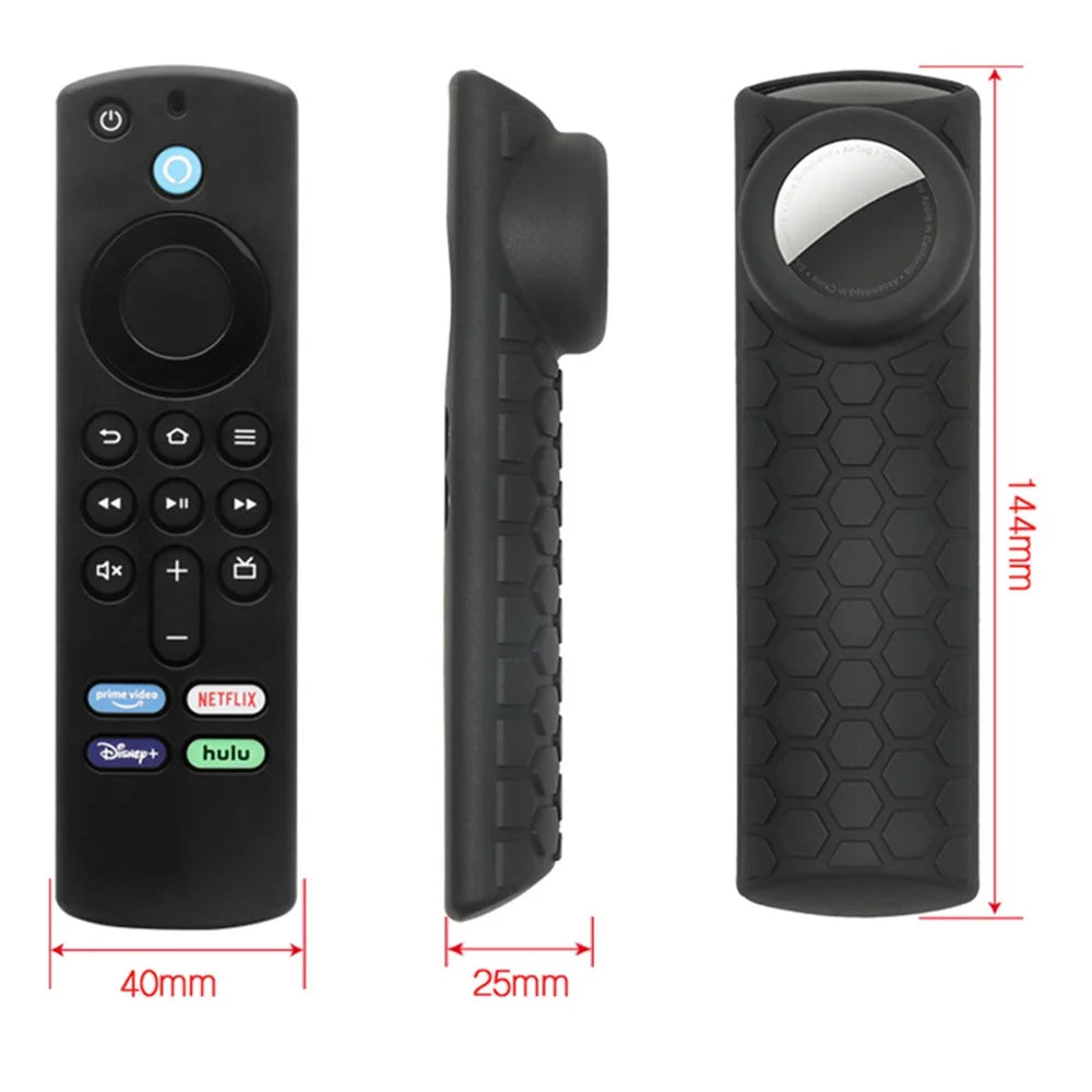 For Amazon Alexa Fire TV Stick (3rd Gen) + AirTag 2-in-1 Anti-Dirt Flexible Silicone Case - Black - 7