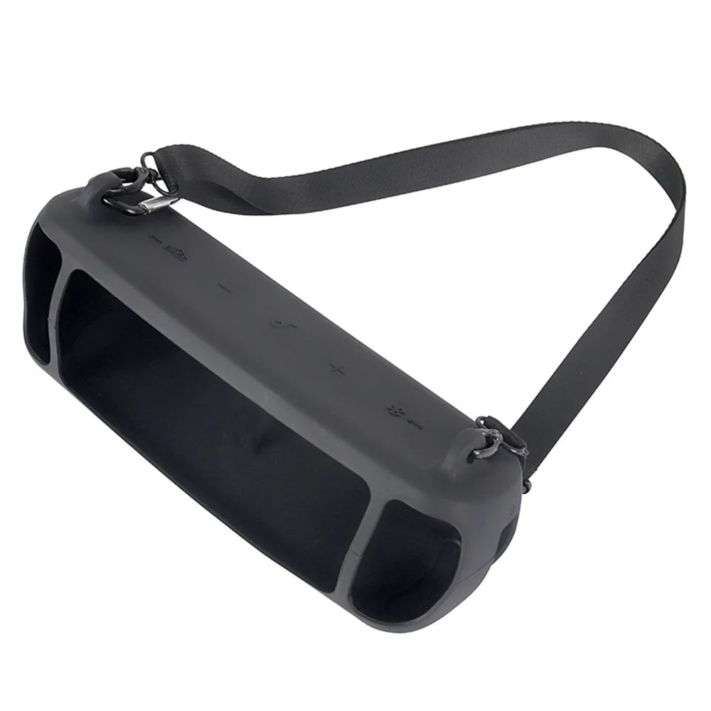 Drop Proof Protective Case for Anker Soundcore Motion+ Soft Silicone Case with Shoulder Strap - Black - 1
