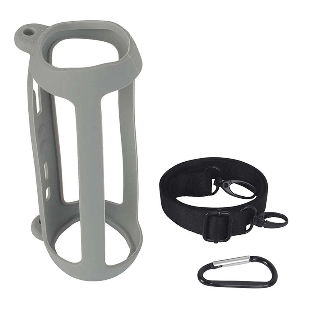 For JBL Flip 6 Silicone Carrying Case Bluetooth-compatible Speaker Protective Cover with Shoulder Strap and Carabiner - Grey - 1