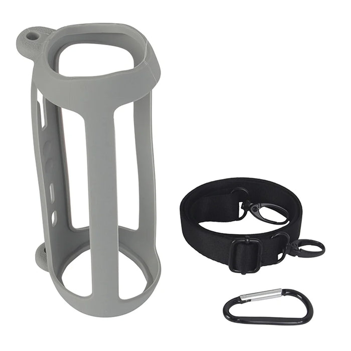 For JBL Flip 6 Silicone Carrying Case Bluetooth-compatible Speaker Protective Cover with Shoulder Strap and Carabiner - Grey - 1