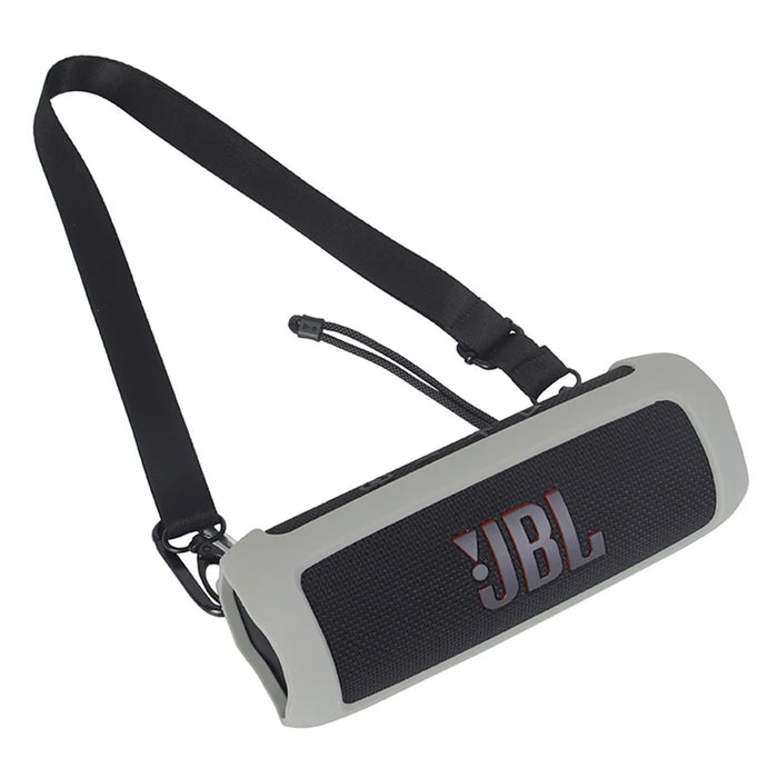 For JBL Flip 6 Silicone Carrying Case Bluetooth-compatible Speaker Protective Cover with Shoulder Strap and Carabiner - Grey - 2