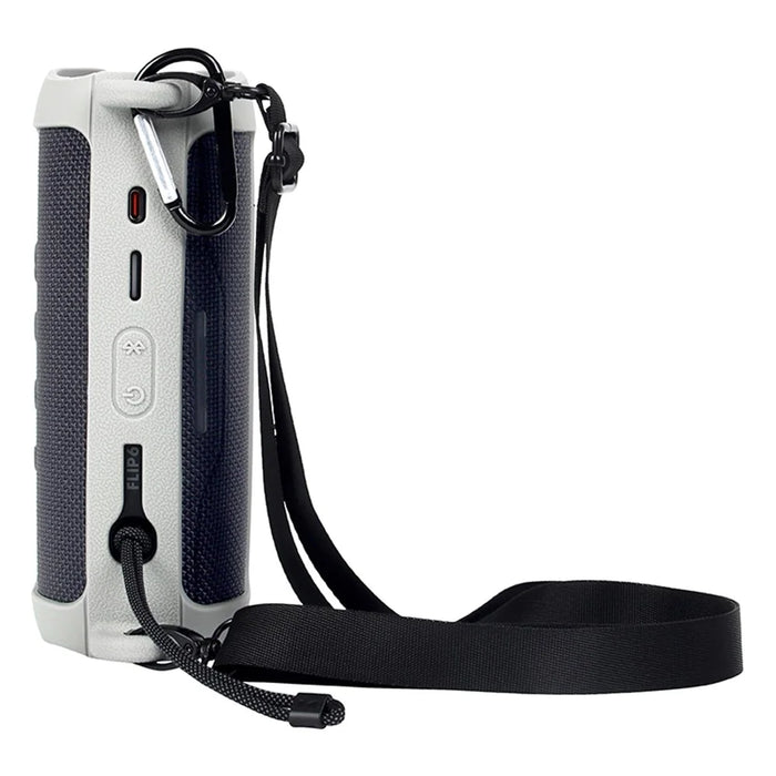 For JBL Flip 6 Silicone Carrying Case Bluetooth-compatible Speaker Protective Cover with Shoulder Strap and Carabiner - Grey - 4