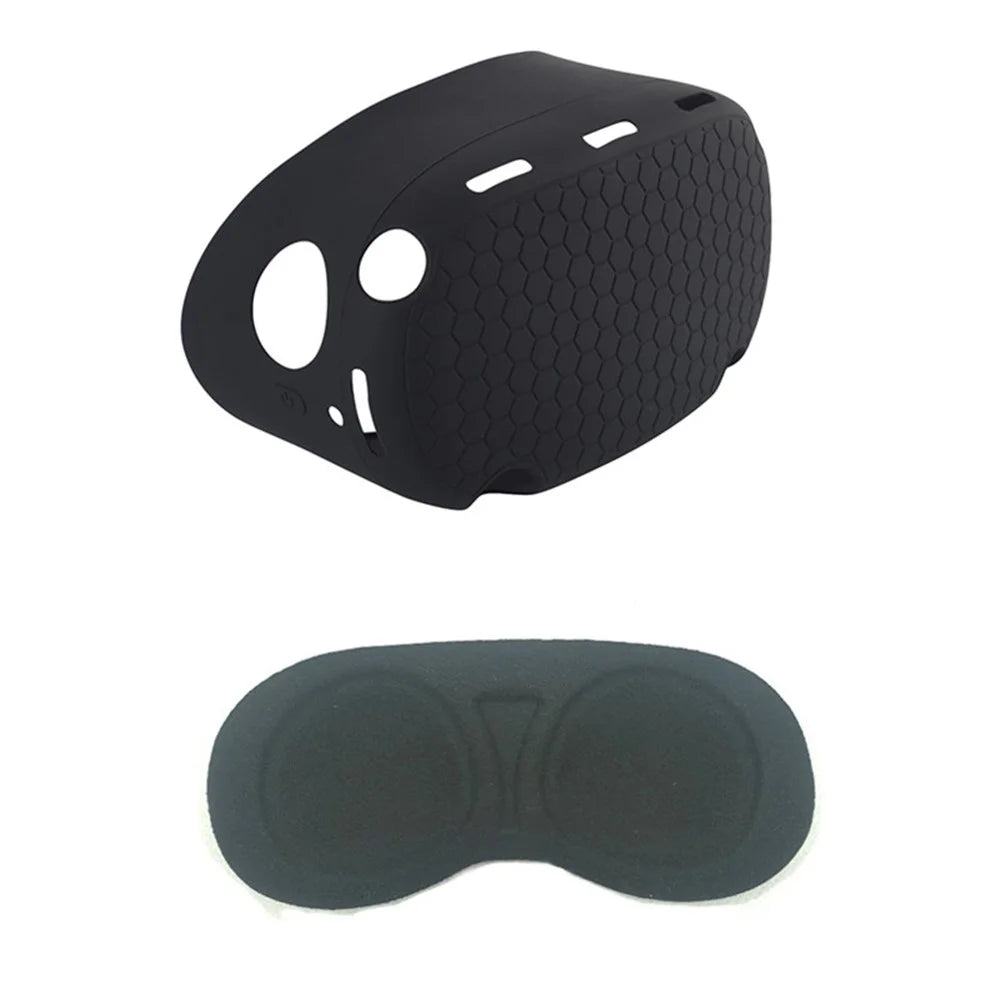 For Oculus Quest 2 VR Headset Silicone Protective Cover Skin Case with Eye Mask - Black - 1