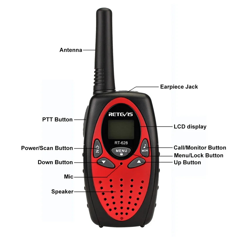 RETEVIS RT628 2Pcs/Set Handheld Walkie-Talkie 0.5W Wireless Mini 22 Channel Radio Toy with LCD Display for Kids (European Frequency) - Silver - 4