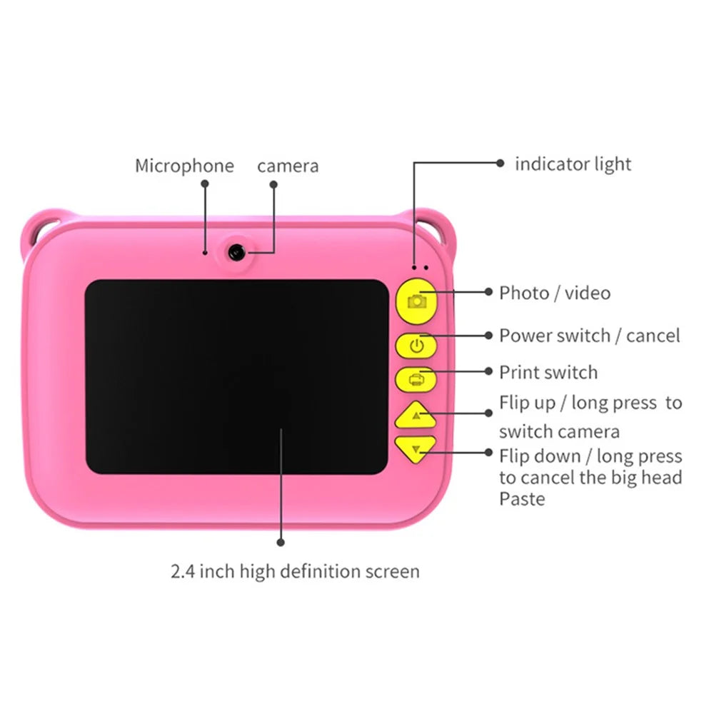 CP18 Kid's Camera HD Color Photo Children Video Camera Thermal Printing Camera Toy USB Rechargeable - Pink - 7