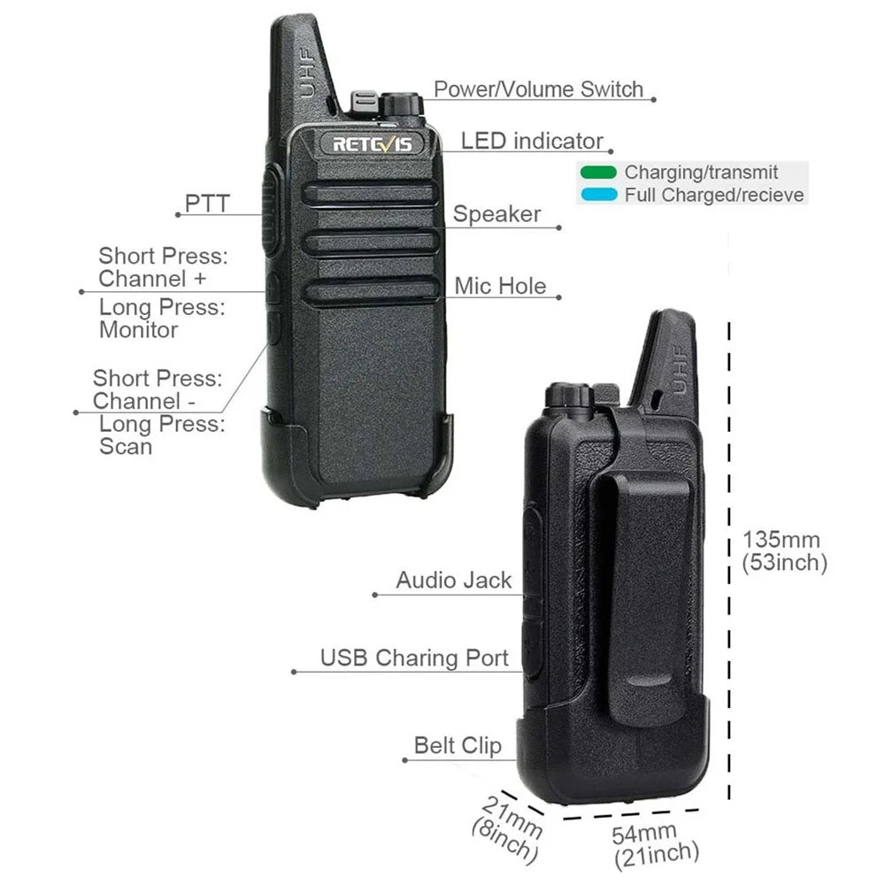RETEVIS RT622 1 Pair of Mini Two Way License-Free PMR Radio Walkie-Talkie (for European Frequency) - EU Plug - 7