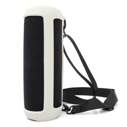 For JBL Flip 5 Case Bluetooth-compatible Speaker Anti-Drop Silicone Cover with Shoulder Strap and Carabiner - Grey - 1