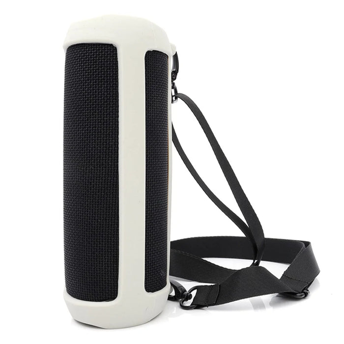For JBL Flip 5 Case Bluetooth-compatible Speaker Anti-Drop Silicone Cover with Shoulder Strap and Carabiner - Grey - 1