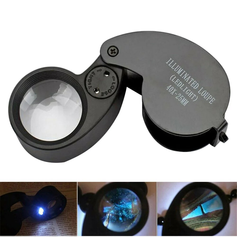 21011A 25mm Loupe 40X Magnification Magnifier Jewelry Identification Magnifying Glass with LED Light - 1