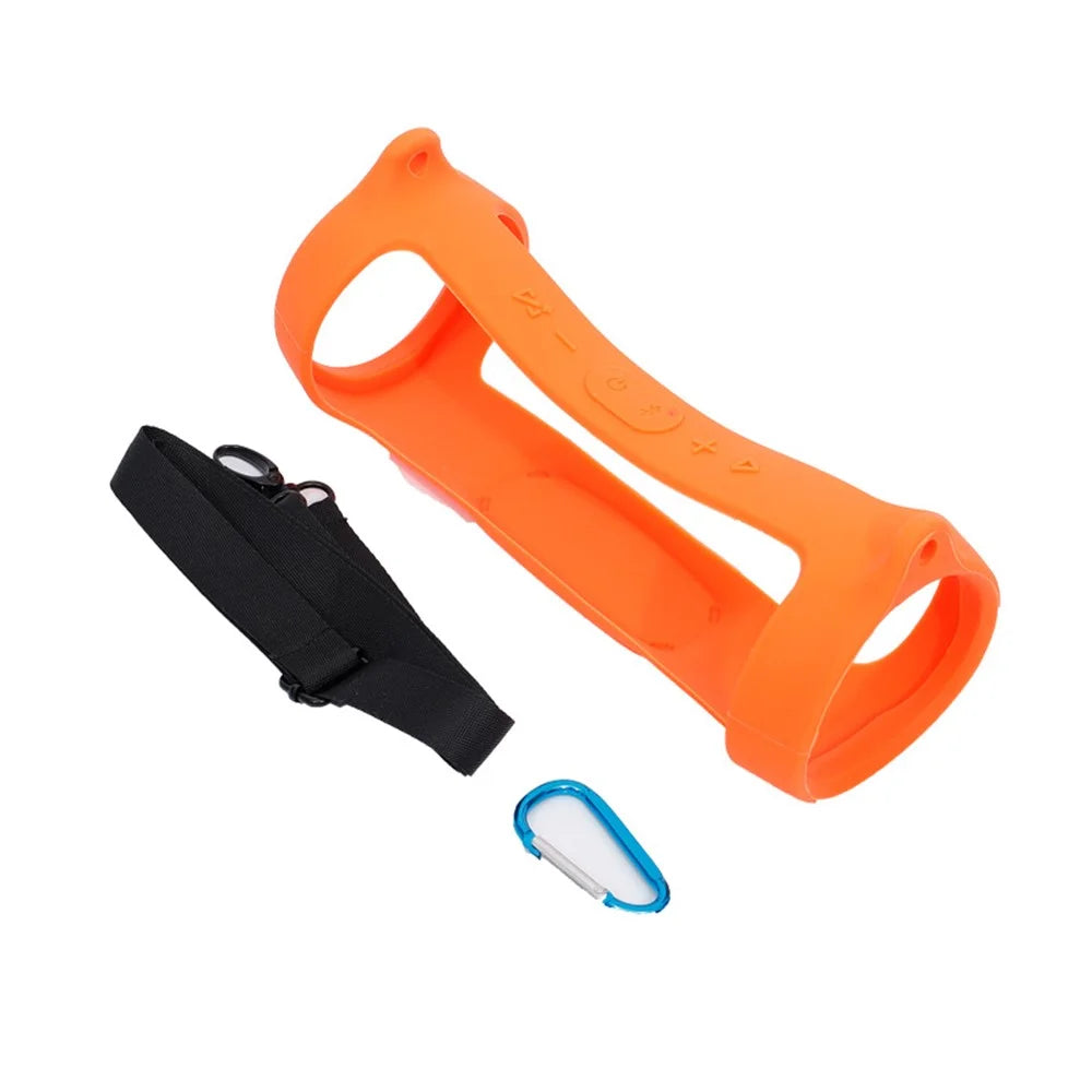 For JBL Charge 4 Case Bluetooth-compatible Speaker Silicone Cover with Shoulder Strap and Carabiner - Orange - 1