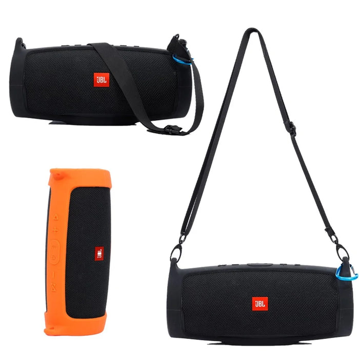 For JBL Charge 4 Case Bluetooth-compatible Speaker Silicone Cover with Shoulder Strap and Carabiner - Orange - 3