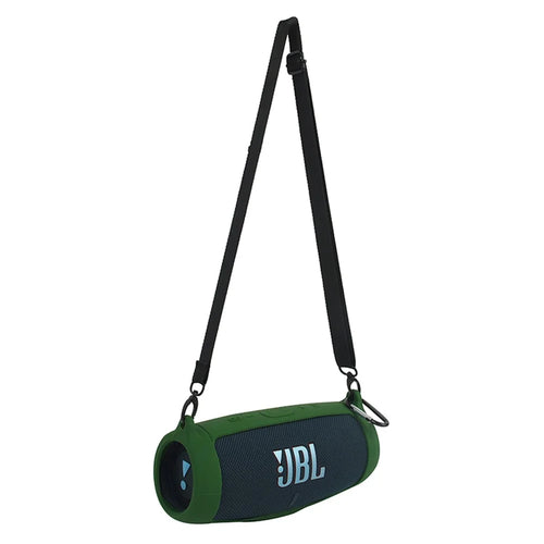 For JBL Charge 5 Silicone Carrying Case Bluetooth-compatible Speaker Anti-drop Protective Cover with Shoulder Strap and Carabiner - Army Green - 1