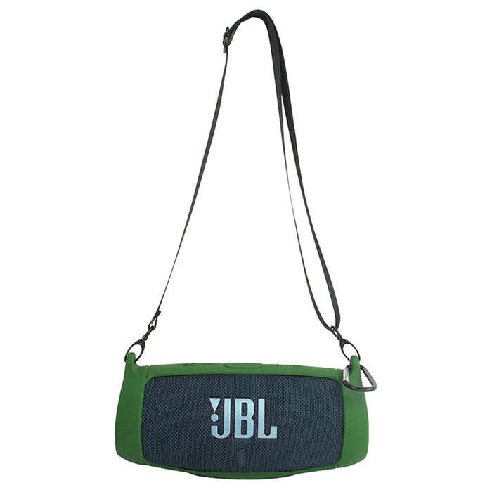 For JBL Charge 5 Silicone Carrying Case Bluetooth-compatible Speaker Anti-drop Protective Cover with Shoulder Strap and Carabiner - Army Green - 2