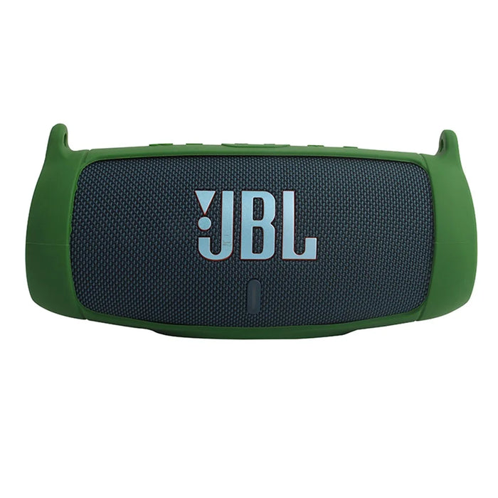 For JBL Charge 5 Silicone Carrying Case Bluetooth-compatible Speaker Anti-drop Protective Cover with Shoulder Strap and Carabiner - Army Green - 6